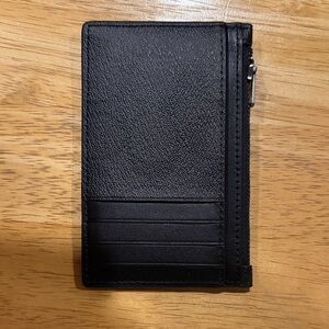 Coach Black Leather Card Wallet with Zipper Pocket